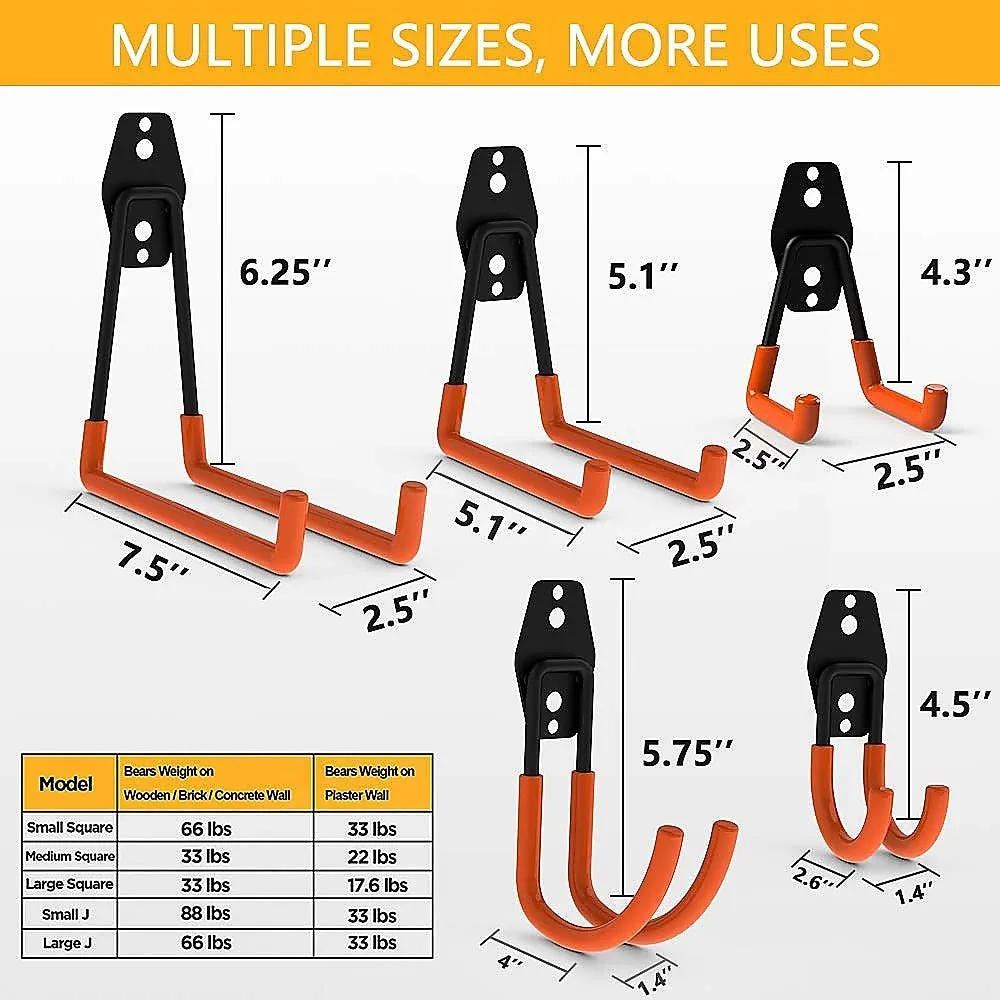 Heavy Duty 12-Pack Wall Mount Garage Hooks Steel Storage Set