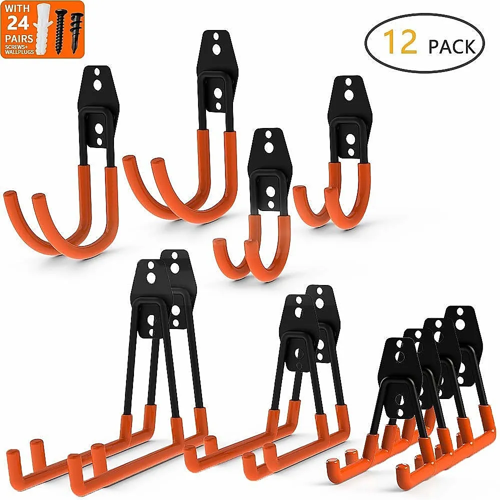 Heavy Duty 12-Pack Wall Mount Garage Hooks Steel Storage Set