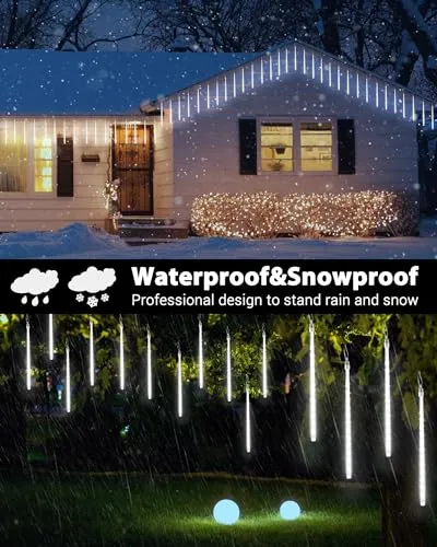 iBaycon Solar Meteor Shower Rain Lights, 11.8 inches 20 Tubes 480 LED Cascading LED Icicle Lights, Waterproof Solar icecycle Lights with Timer for Holiday Party Wedding Christmas Decorations