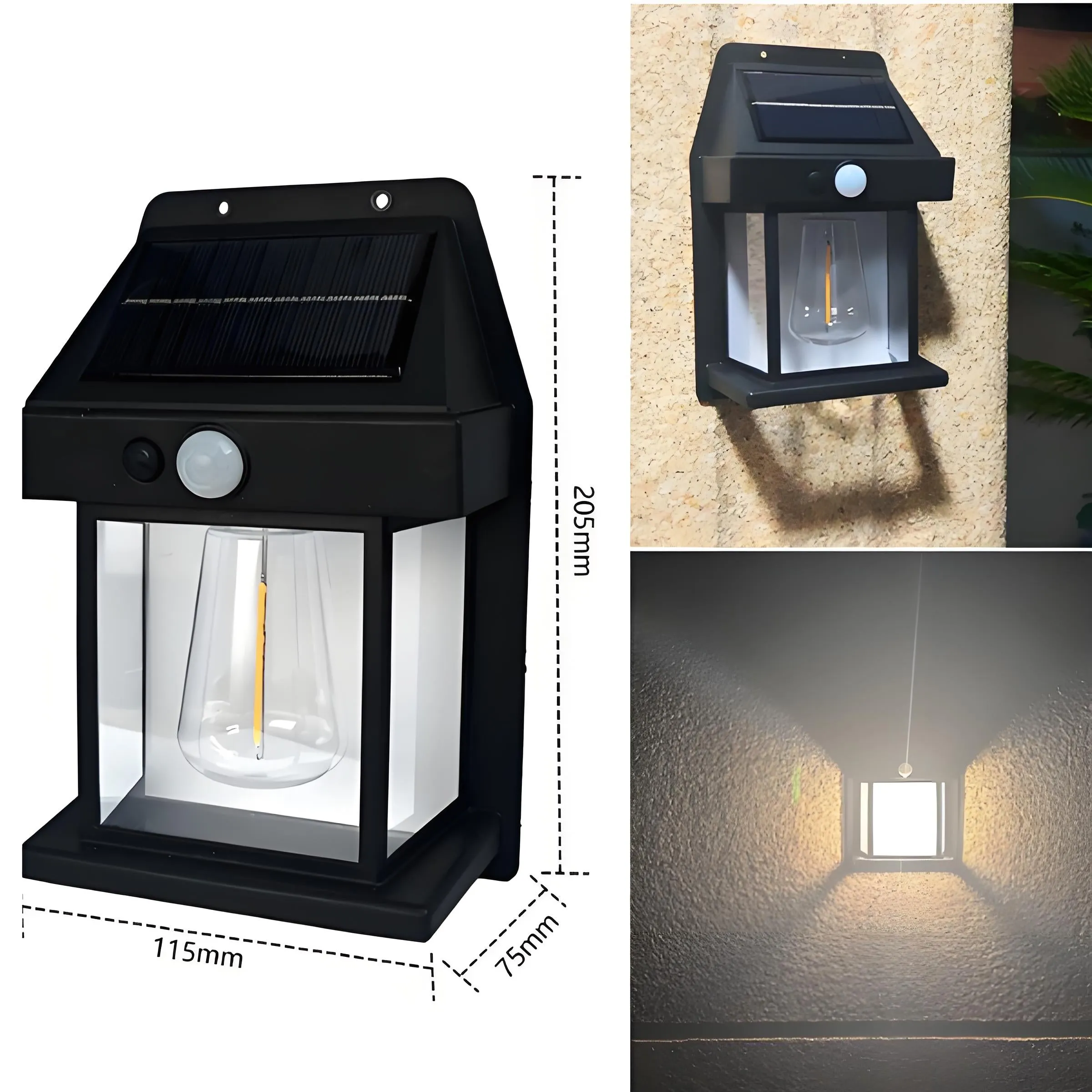 IP55 Solar Tungsten Wire Lights – Motion Sensor Outdoor Wall Light for Garden & Villa, Auto On at Dusk