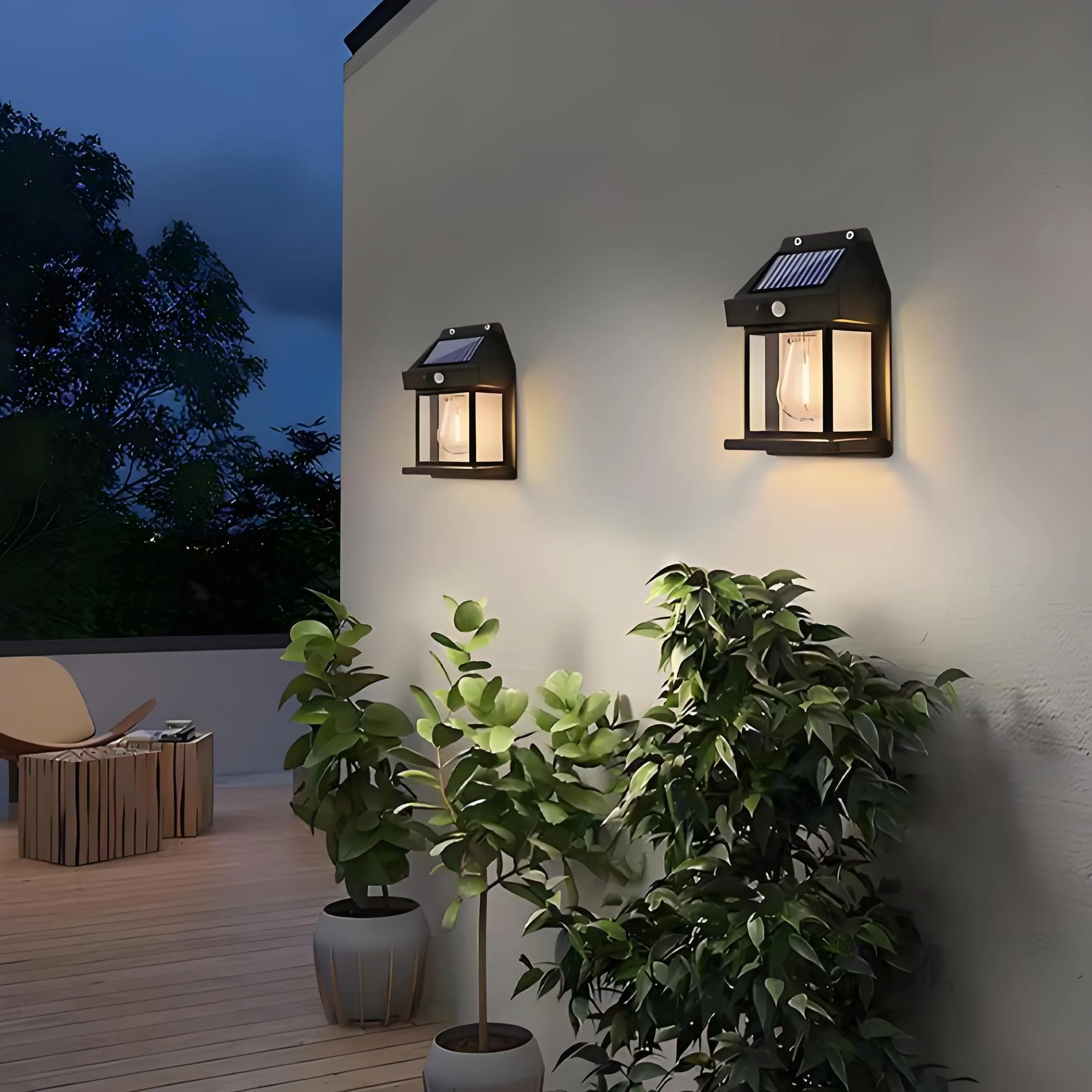 IP55 Solar Tungsten Wire Lights – Motion Sensor Outdoor Wall Light for Garden & Villa, Auto On at Dusk