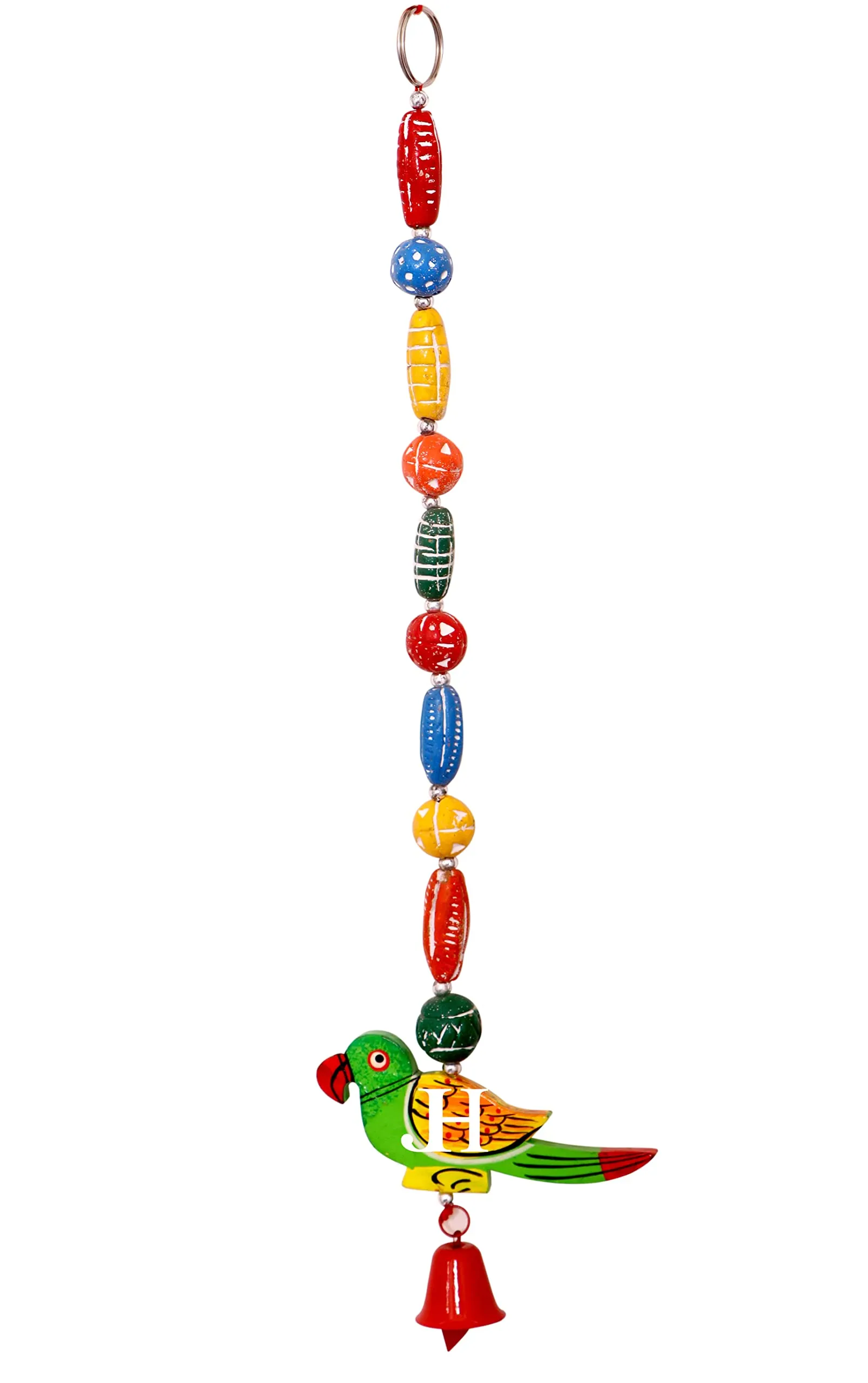 Jtku Handicraft Home Decorative Wood Parrot Hanging Cum Outdoor Garden 1 Bells Wind Chime (Multi Colour) Set of 2 Pieces