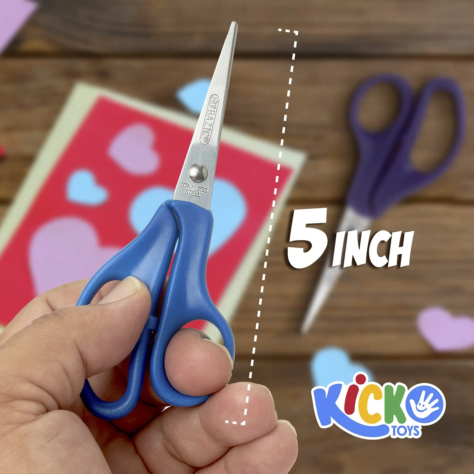 Kicko Pointed Tip School Scissors - 5 Inch Colored Scissors for Children, 12