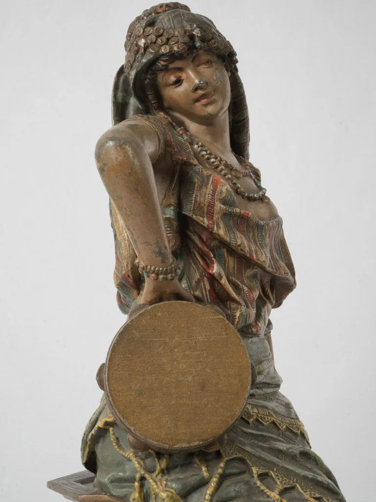 Late 19th-Century Orientalist Sculpture of Lady w/ Tambourine by Louis Hottot (1834–1905) 19¼"