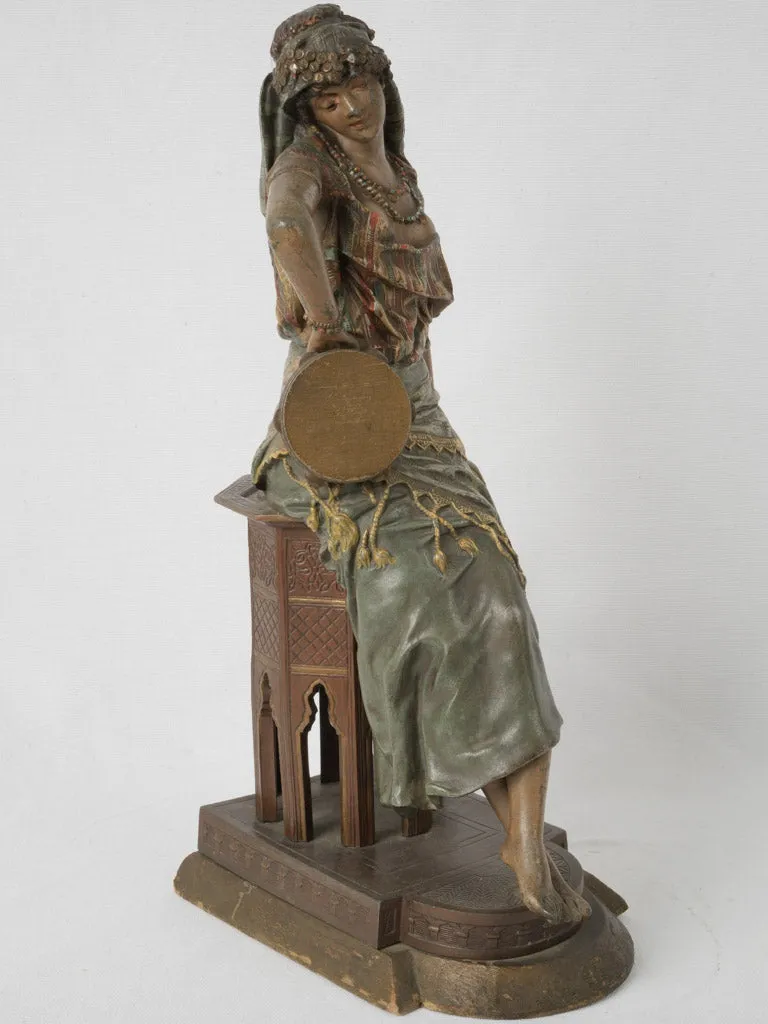 Late 19th-Century Orientalist Sculpture of Lady w/ Tambourine by Louis Hottot (1834–1905) 19¼"