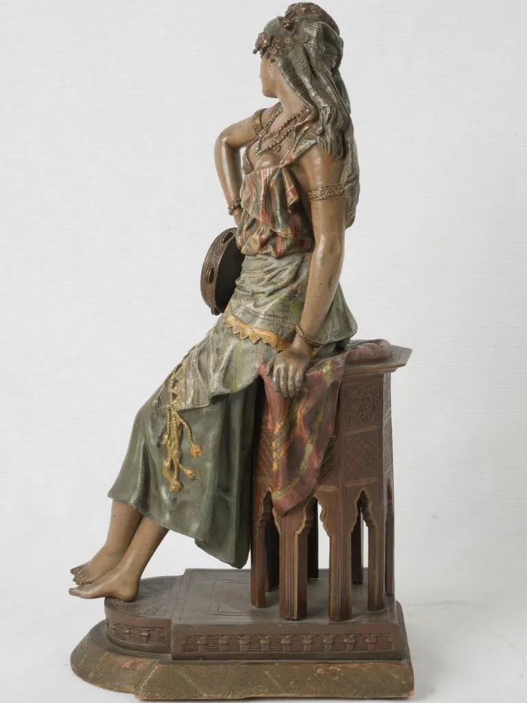 Late 19th-Century Orientalist Sculpture of Lady w/ Tambourine by Louis Hottot (1834–1905) 19¼"