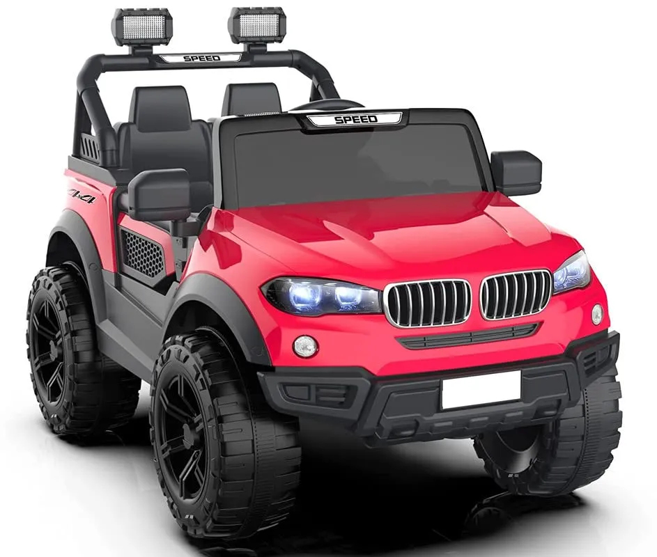 LITTLE PUP Kids Speed-888 Ride-On 12V 7ah Rechargeable Battery Operated Solid Designed Jeep for 1 to 7 Year Kids| Boys| Girls| Children - Red