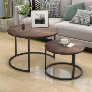 LIVE TOUCH Round Coffee Table Set of 2 End Table for Living Room,Stacking Side Tables, Sturdy and Easy Assembly,Wood Look Accent Furniture with Metal Frame (Black Walnut)