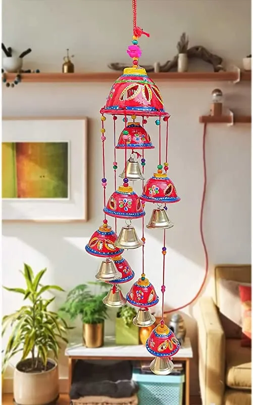 MIRACLEWOOD Home Décor Hand Painted Wall Hanging Bells Handmade Wind Chimes Ring Bells Windchime