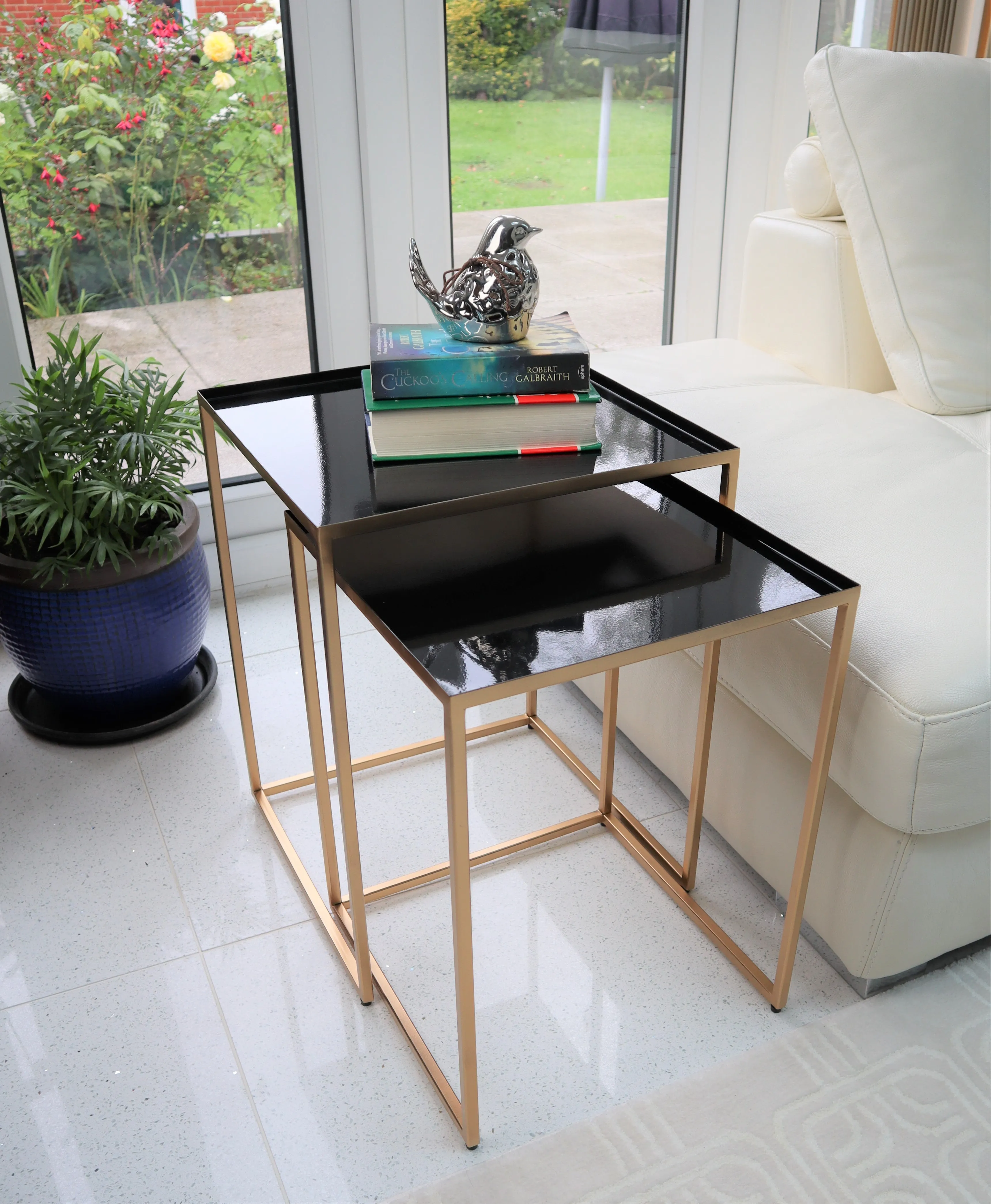 Myla Nest Of 2 Metal Tables, Gold/Black