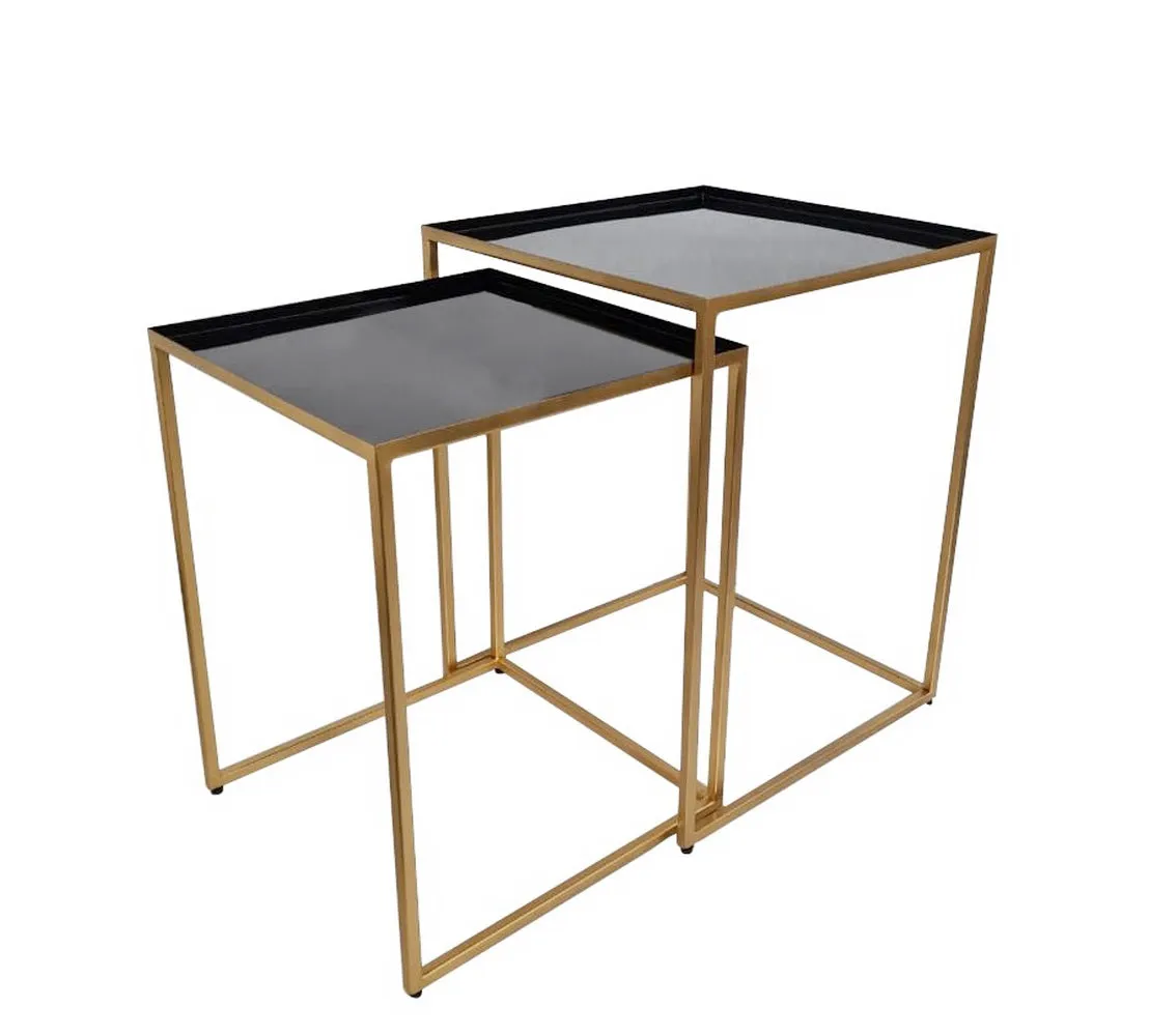 Myla Nest Of 2 Metal Tables, Gold/Black