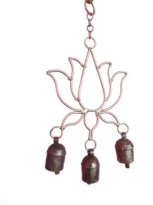 New Zummar House Handmade Beautiful Lotus Chime with 3 Copper Coated Kutch Metal Bells/Wind Chimes Bell/Gold Color Chime and Brown Bells