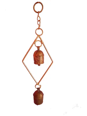 New Zummar House Handmade Diamond Chime with 2 Copper Coated Kutch Metal Bells/Wind Chimes Bell/Gold Color Chime and Brown Bells