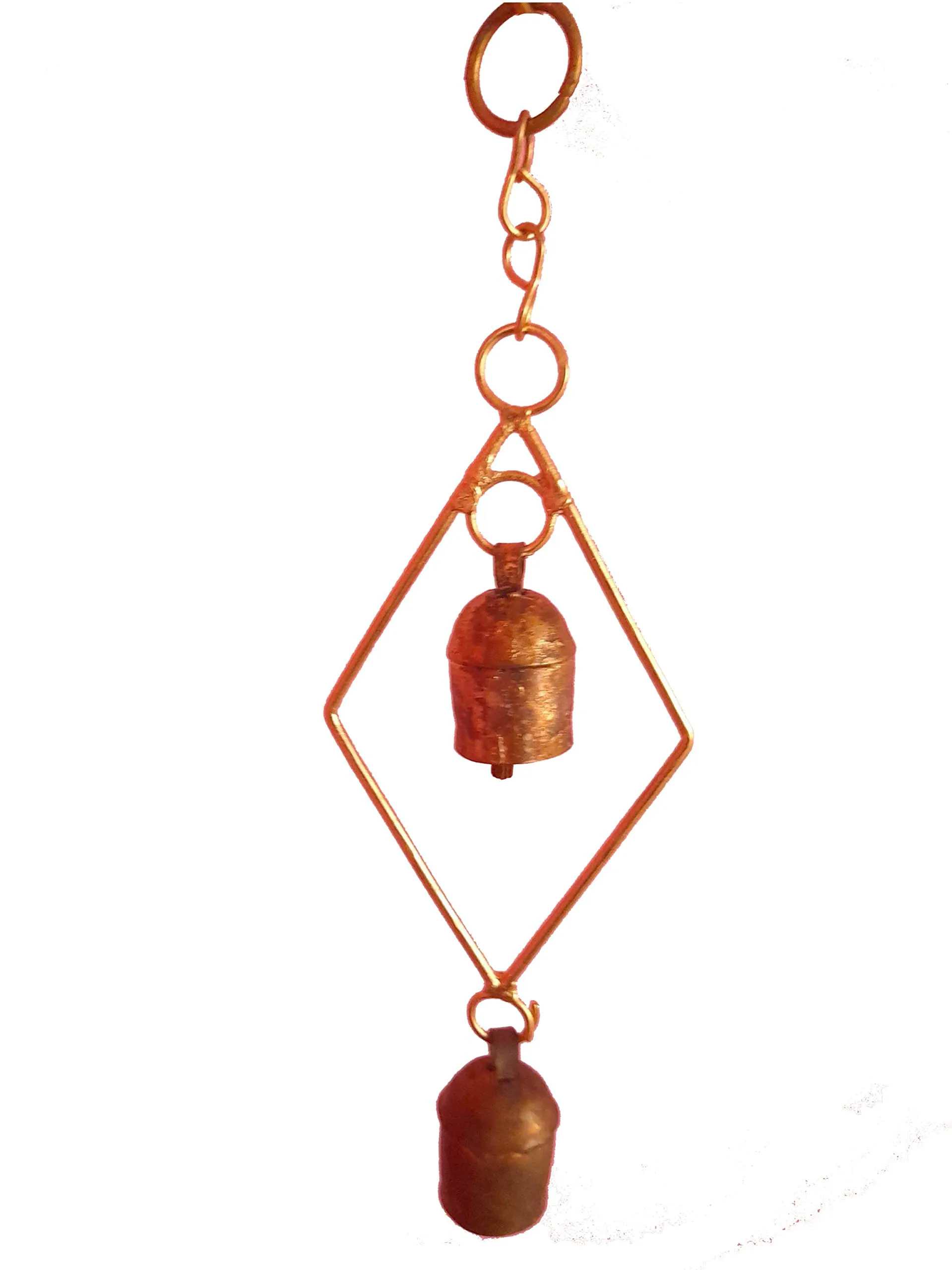 New Zummar House Handmade Diamond Chime with 2 Copper Coated Kutch Metal Bells/Wind Chimes Bell/Gold Color Chime and Brown Bells