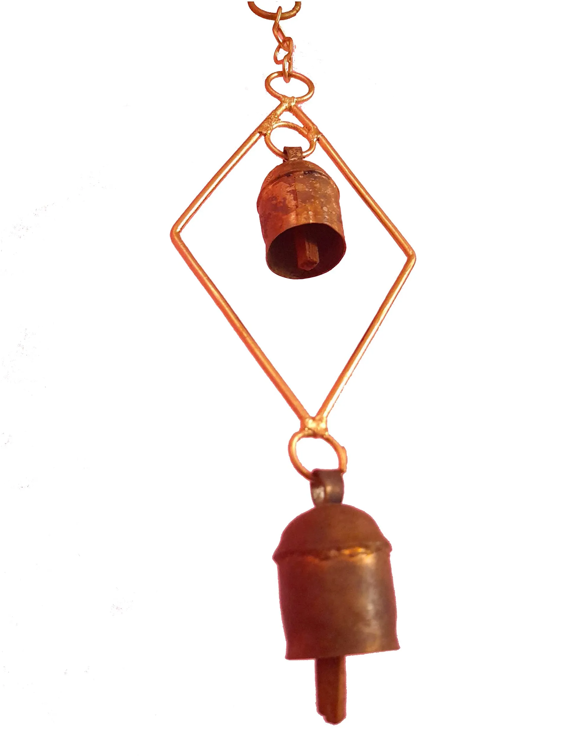 New Zummar House Handmade Diamond Chime with 2 Copper Coated Kutch Metal Bells/Wind Chimes Bell/Gold Color Chime and Brown Bells