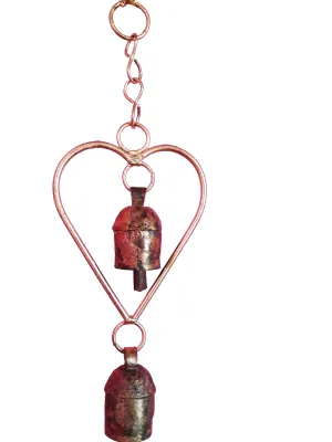 New Zummar House Handmade Heart Chime with 2 Copper Coated Kutch Metal Bells/Wind Chimes Bell/Gold Color Chime and Brown Bells