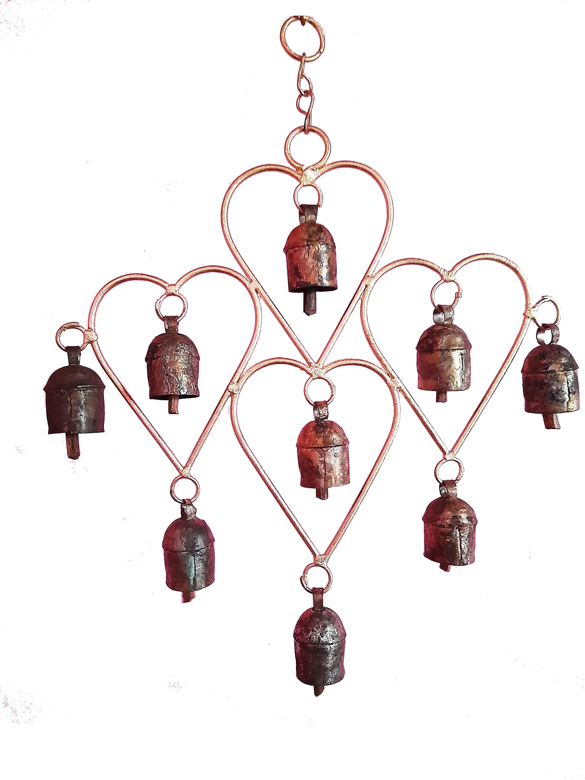 New Zummar House Handmade Multi Heart Chime with Copper Coated Kutch Metal Bells/Wind Chimes Bell/Gold Color Chime and Brown Bells