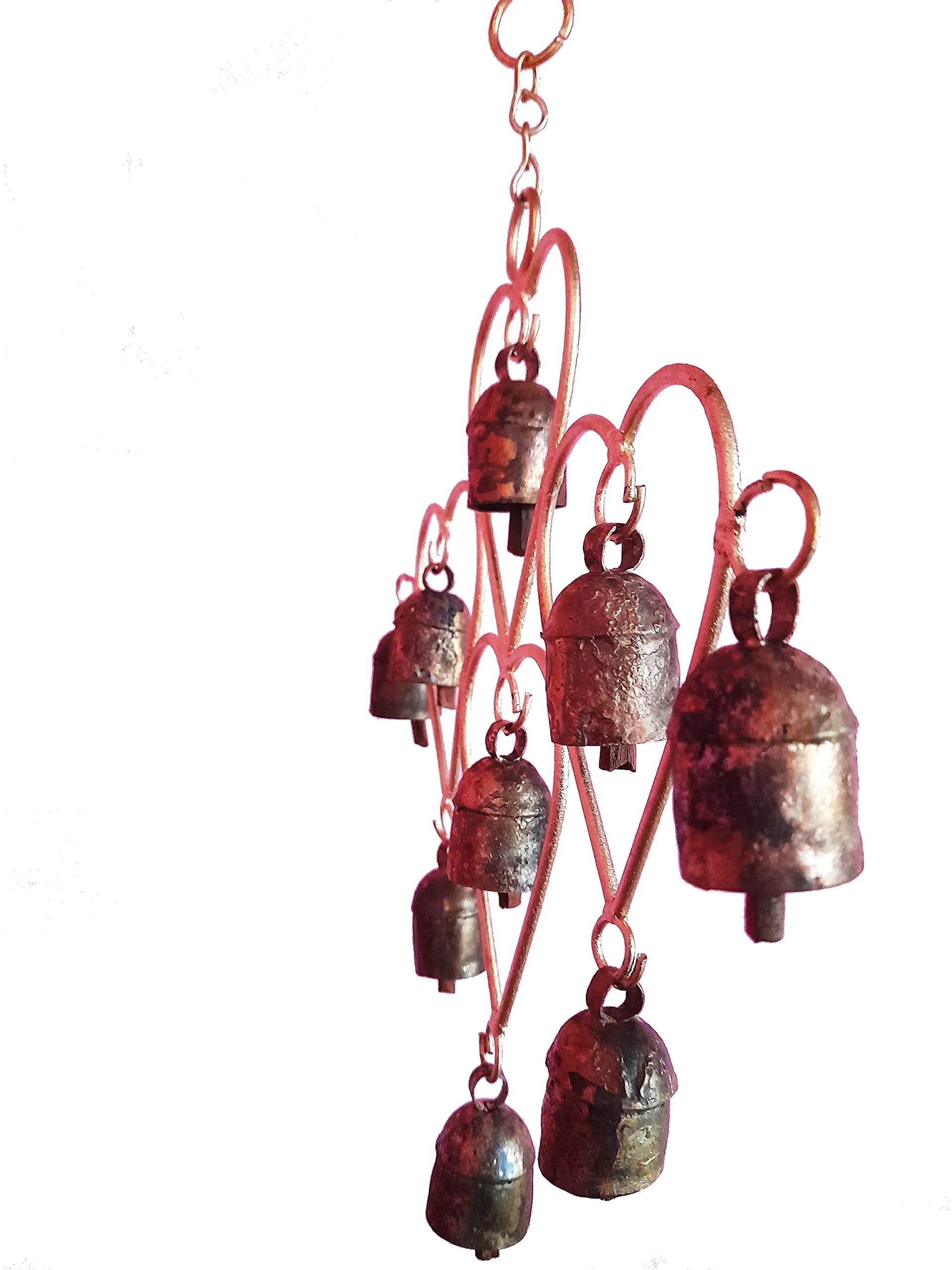 New Zummar House Handmade Multi Heart Chime with Copper Coated Kutch Metal Bells/Wind Chimes Bell/Gold Color Chime and Brown Bells