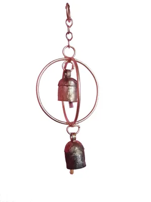 New Zummar House Handmade Unique Ring Chime with 2 Copper Coated Kutch Metal Bells/Wind Chimes Bell/Gold Color Chime and Brown Bells