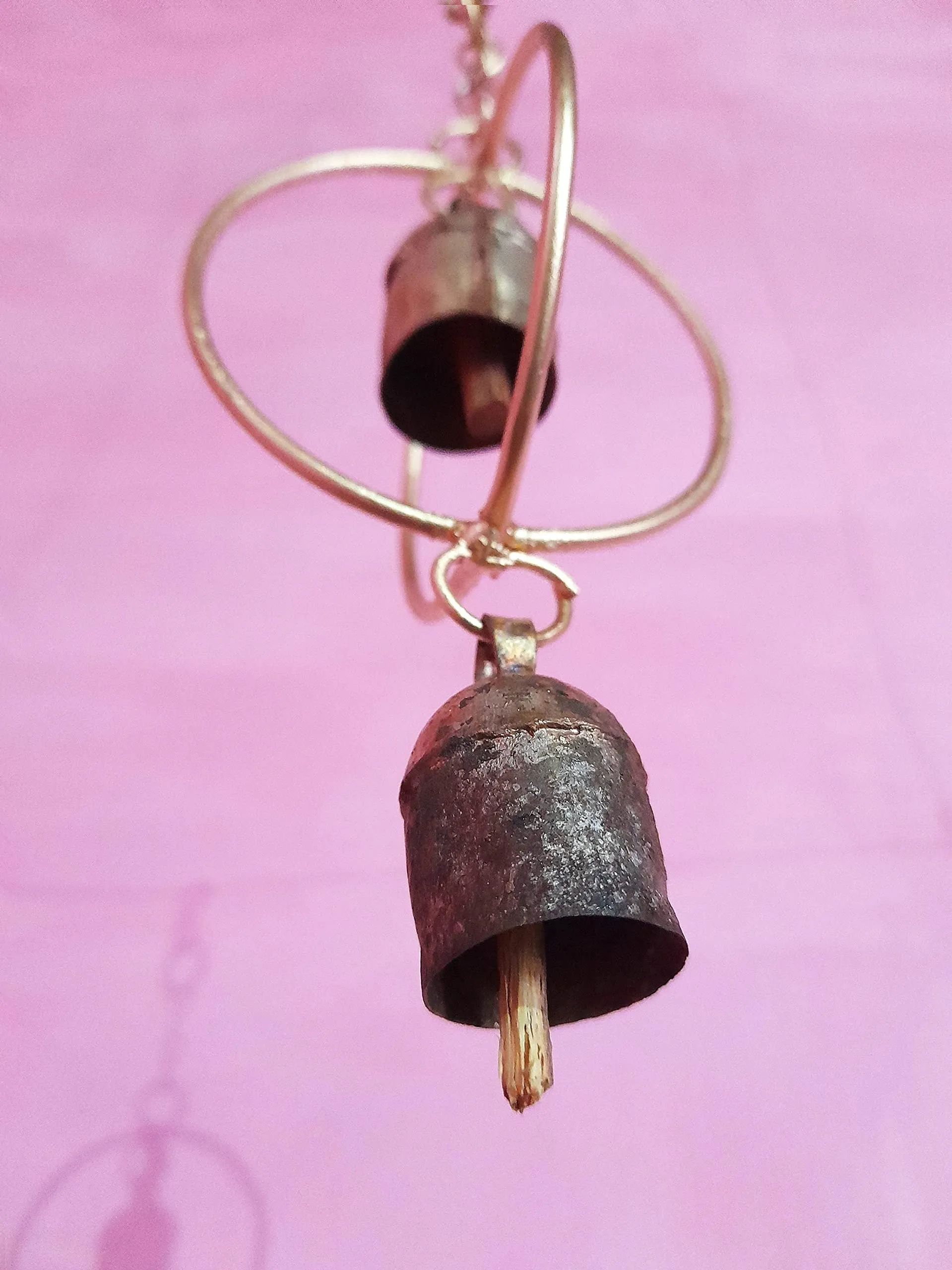 New Zummar House Handmade Unique Ring Chime with 2 Copper Coated Kutch Metal Bells/Wind Chimes Bell/Gold Color Chime and Brown Bells