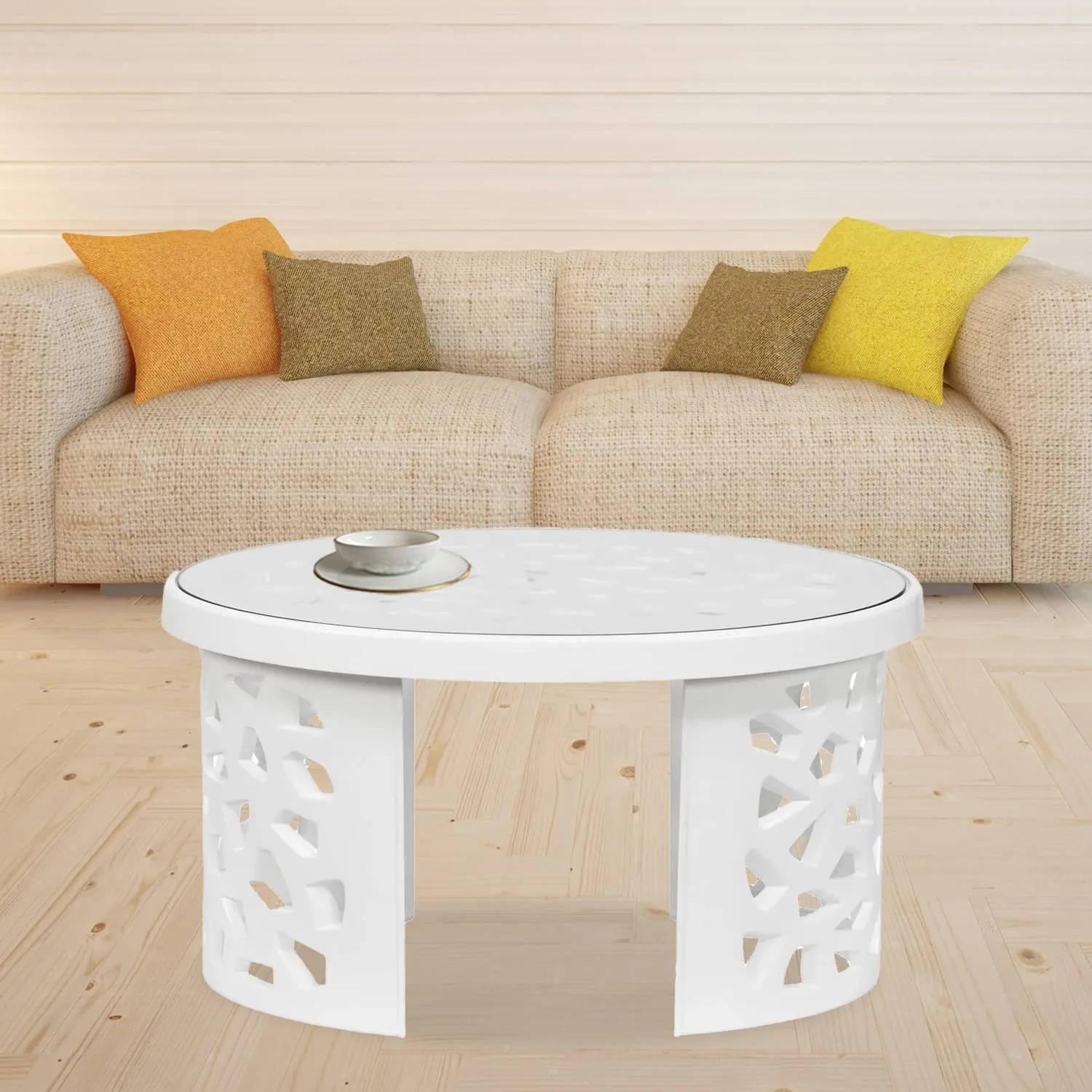 Nilkamal Crystal Plastic Contemporary Trolley Center Table use for Dining Coffee Table/Tea Table/Teapoy for Home/Knockdown Table, Office & Outdoor Table (Canny Rust) (Milky White)