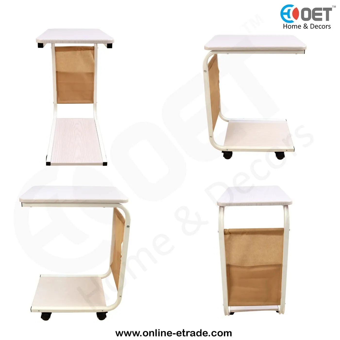 OET ® Wood, Metal Multipurpose Portable Bed Side Table/Study Table with Caster Wheels (ST04).