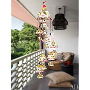 PANCHOLI Unique Rajasthani Design Handcrafted Hanging Windchimes|Latkan with 8 Bells for Home Decor & Positive Energy (5)