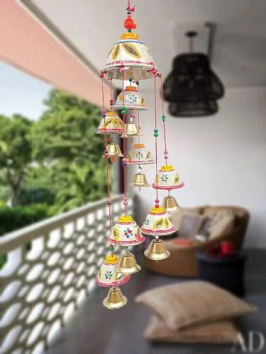 PANCHOLI Unique Rajasthani Design Handcrafted Hanging Windchimes|Latkan with 8 Bells for Home Decor & Positive Energy (5)