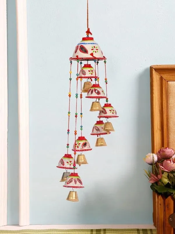 PANCHOLI Unique Rajasthani Design Handcrafted Hanging Windchimes|Latkan with 8 Bells for Home Decor & Positive Energy (5)