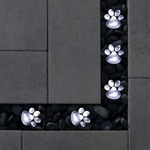 Paw Print Solar Lights – Solar String Lights Outdoor Waterproof LED (Set of 8), Dog Cat Decorative Lamp, Pet Print Path Lights, Vibrant Garden Solar Lights, Gifts for Pet Lovers(Cool White Paw Print)