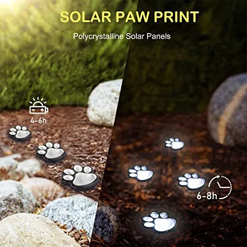 Paw Print Solar Lights – Solar String Lights Outdoor Waterproof LED (Set of 8), Dog Cat Decorative Lamp, Pet Print Path Lights, Vibrant Garden Solar Lights, Gifts for Pet Lovers(Cool White Paw Print)