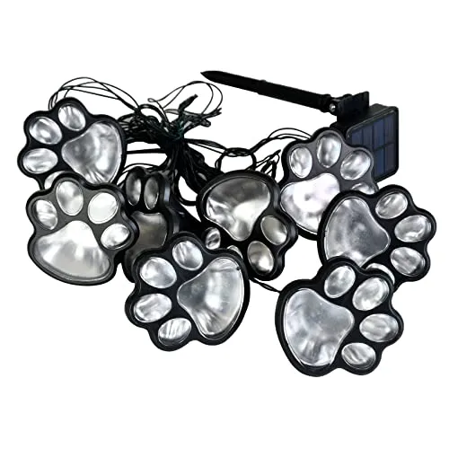 Paw Print Solar Lights – Solar String Lights Outdoor Waterproof LED (Set of 8), Dog Cat Decorative Lamp, Pet Print Path Lights, Vibrant Garden Solar Lights, Gifts for Pet Lovers(Cool White Paw Print)