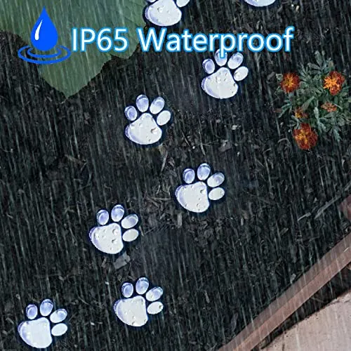 Paw Print Solar Lights – Solar String Lights Outdoor Waterproof LED (Set of 8), Dog Cat Decorative Lamp, Pet Print Path Lights, Vibrant Garden Solar Lights, Gifts for Pet Lovers(Cool White Paw Print)