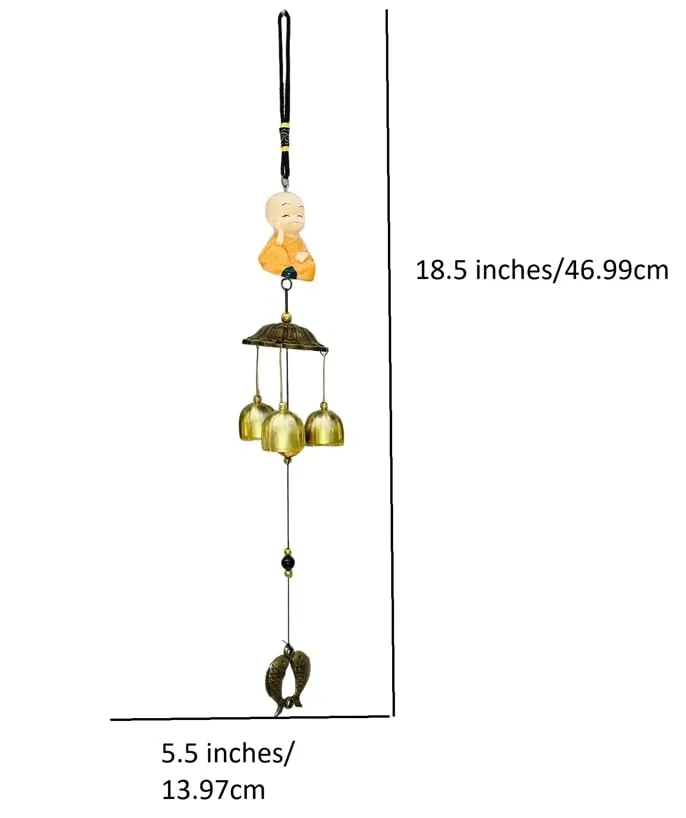 Ryme Buddha Monks Statues Wind Chimes with 3 Bells Wall Hanging for living room, bedroom, meditation space, or even outdoors (Mix Design)