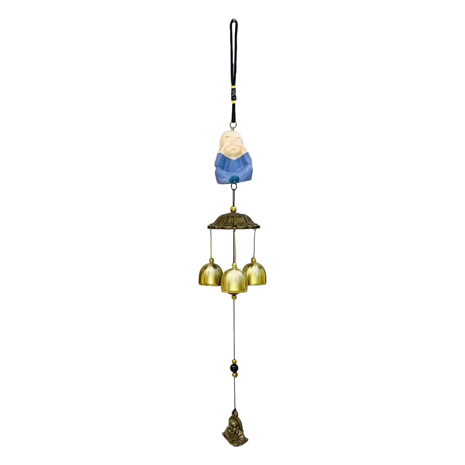 Ryme Buddha Monks Statues Wind Chimes with 3 Bells Wall Hanging for living room, bedroom, meditation space, or even outdoors (Mix Design)