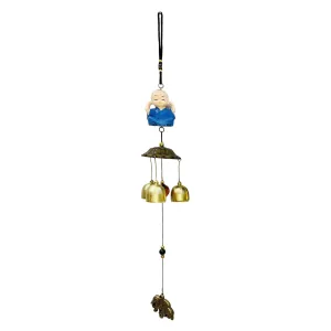 Ryme Buddha Monks Statues Wind Chimes with 3 Bells Wall Hanging for living room, bedroom, meditation space, or even outdoors (Mix Design)