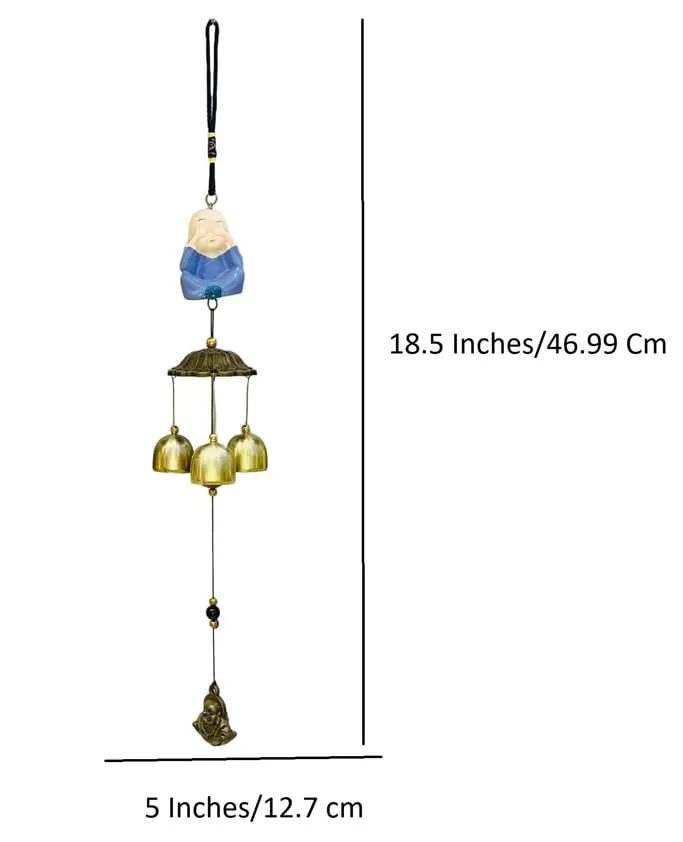 Ryme Buddha Monks Statues Wind Chimes with 3 Bells Wall Hanging for living room, bedroom, meditation space, or even outdoors (Mix Design)