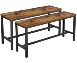 Set of 2 Table Benches Industrial Style Durable Metal Frame 108 x 32.5 x 50 cm Rustic Brown