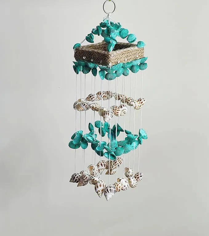 Shellkrafts Sea Shell Wind Chime for Home | Balcony & Garden | Soothing Rain Sound & Very Lucky According to Vastu | Attracts Good Luck | Home Decoration (Green)