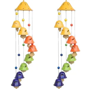 SHRIYAM CRAFTS Ceramic Decorative Hanging Cum Home Melodious Sound Windchime with 8 Bells (Multicolor Wind Chime Pack of 2)