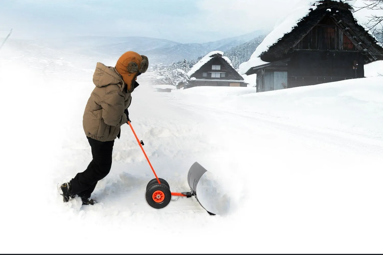 Snow Shovel, Ohuhu Adjustable Wheeled Snow Pusher, Heavy Duty Rolling Snow Plow Shovels, Efficient Snow Plow Snow Removal Tool&#x3010;UPGRADED VERSION&#x3011;