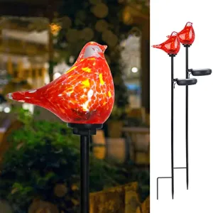 Solar Garden Lights Outdoor Decorative - Cardinal Solar Garden Stake Lights Handblown Glass Garden Stake Decorative Solar Pathway Lights for Garden, Lawn, Patio, Yard(2 Pack)