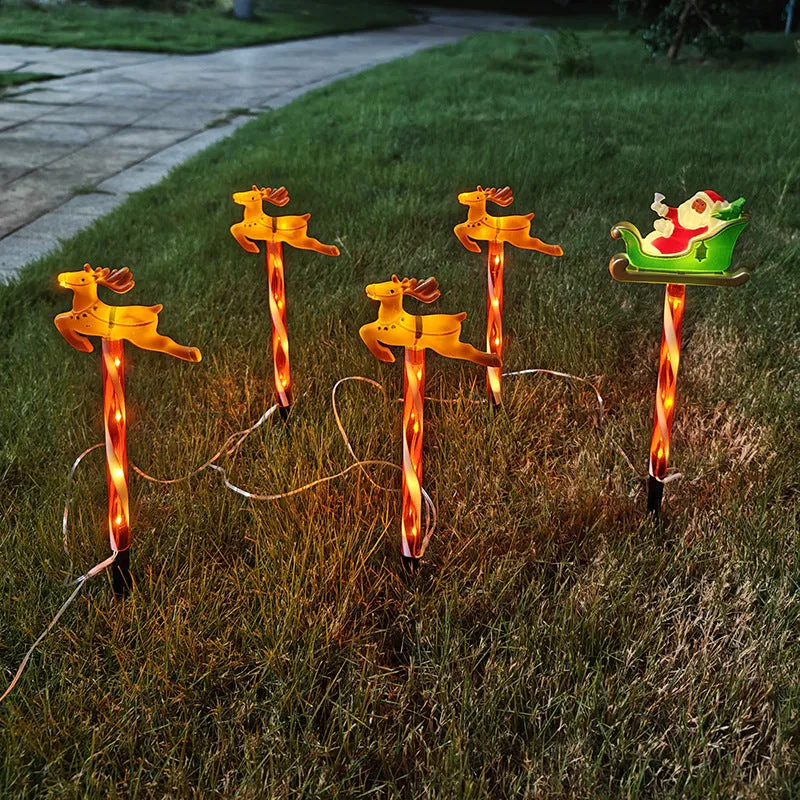 Solar LED Christmas Reindeer & Santa Sleigh Outdoor Stake Lights – Festive Garden and Yard Decor