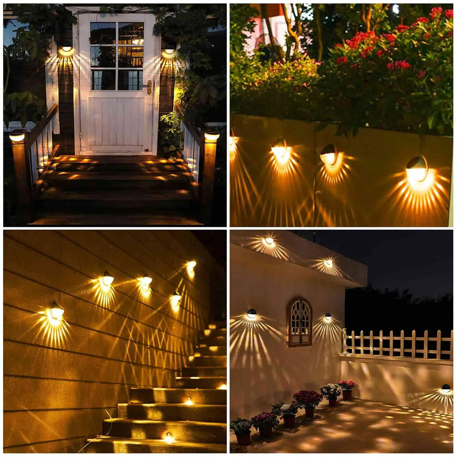 Solar Lights Outdoor 4Pack,IP65 Waterproof Solar Fence Lights,Auto On/Off LED Solar Lights,Warm White Solar Garden Lights for Wall Deck Post Patio Yard Stairway Path Porch