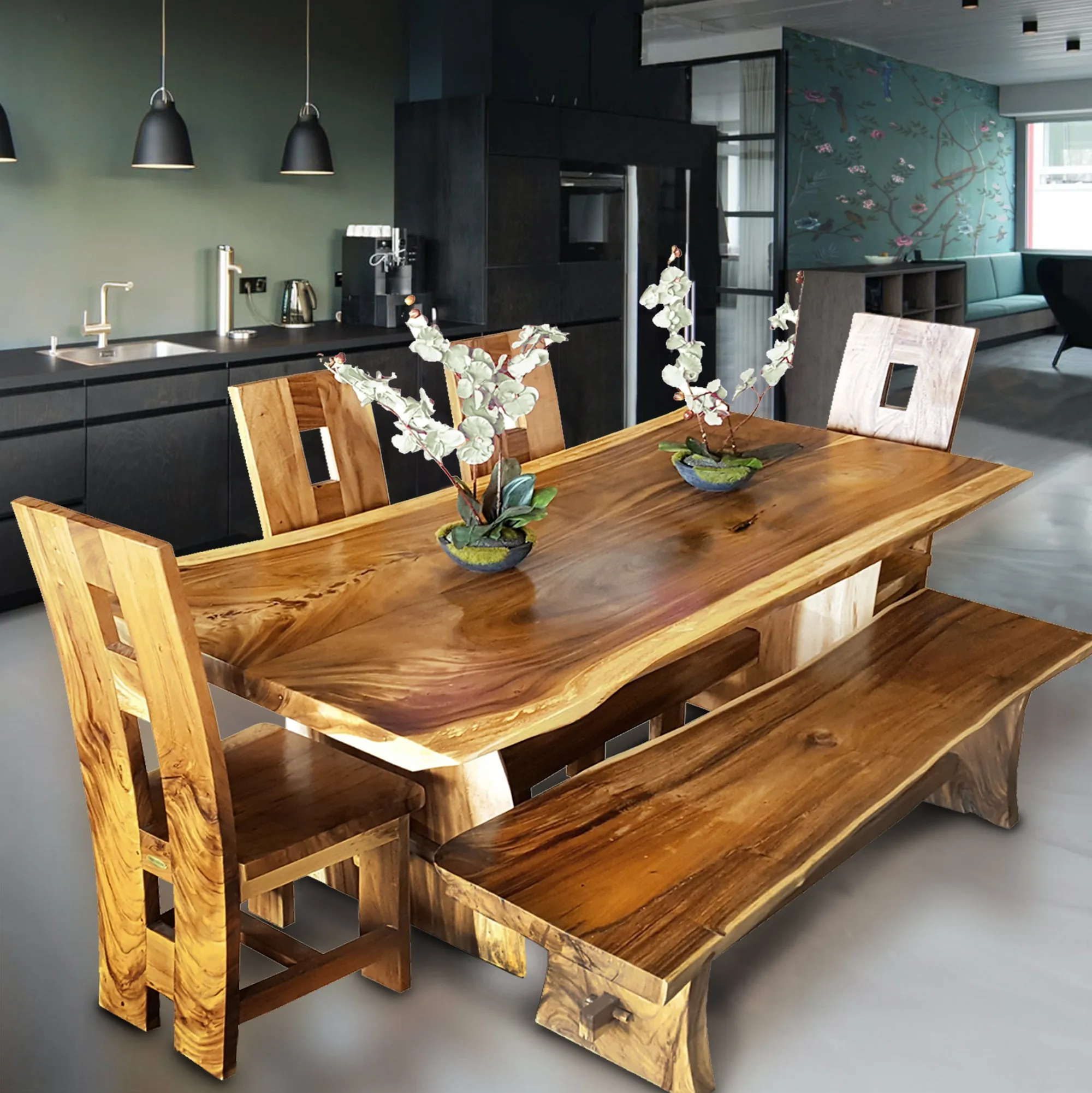 Suar Live Edge Unique Slab Dining Table - 79" Long (choice of table tops)