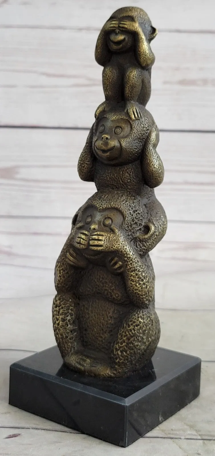 The Hear-No See-No Speak-No Evil Monkeys Statue pure 100% Real Bronze statue