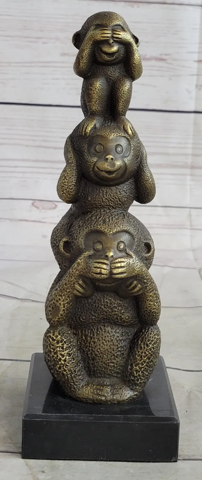 The Hear-No See-No Speak-No Evil Monkeys Statue pure 100% Real Bronze statue