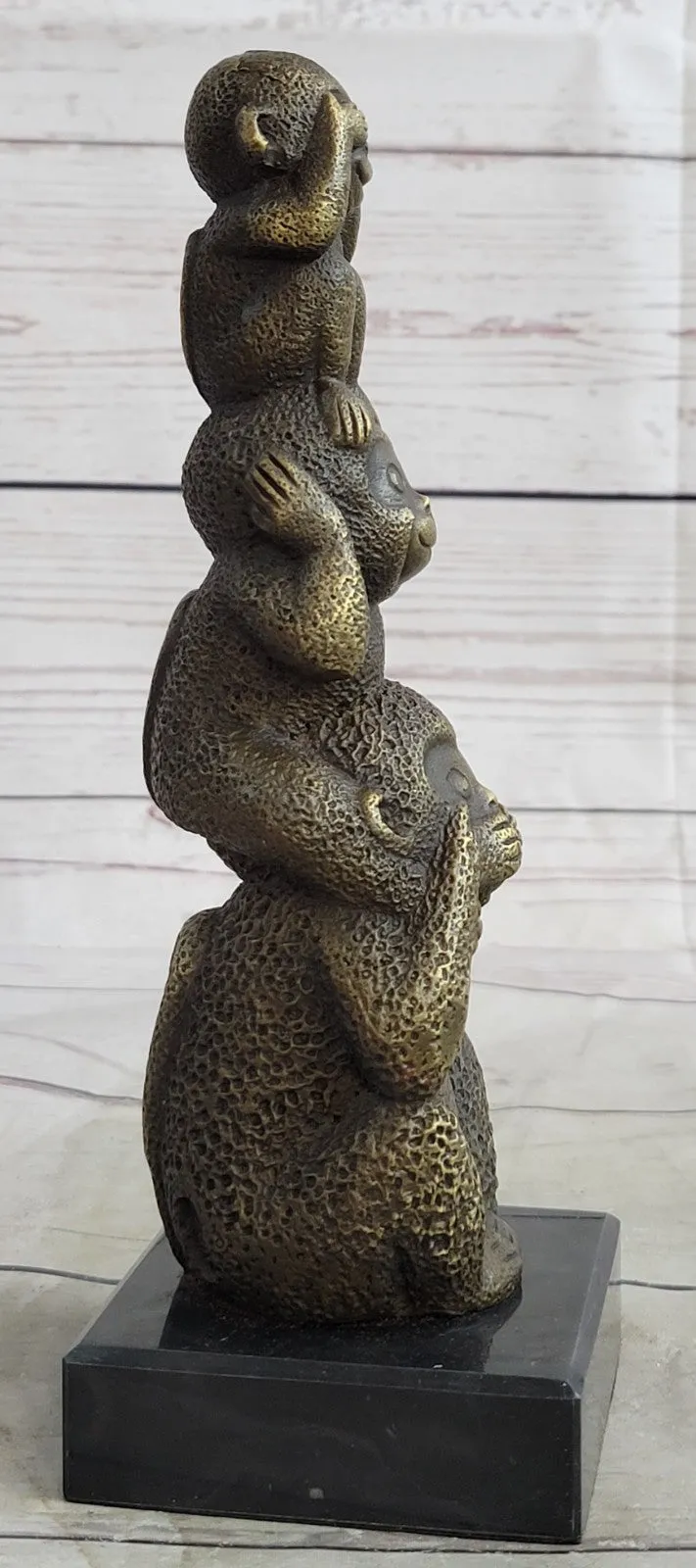 The Hear-No See-No Speak-No Evil Monkeys Statue pure 100% Real Bronze statue