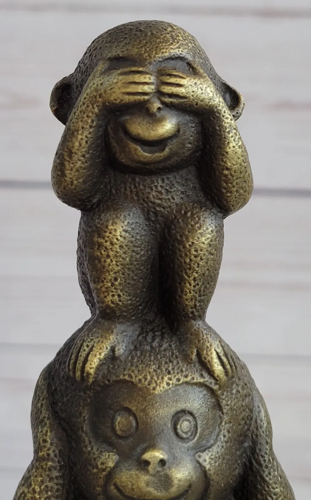 The Hear-No See-No Speak-No Evil Monkeys Statue pure 100% Real Bronze statue