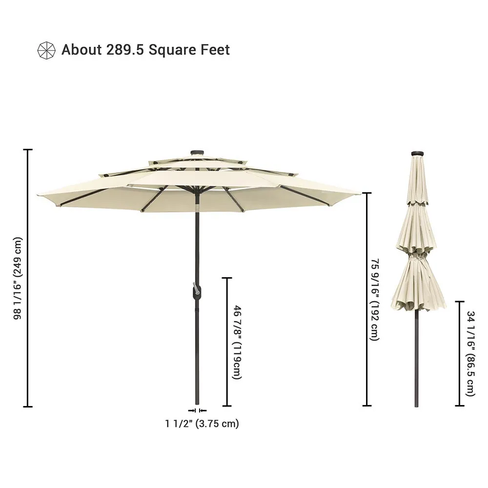 TheLAShop 10 ft 3-Tiered Tilting Patio Umbrella with Lights 8-Rib